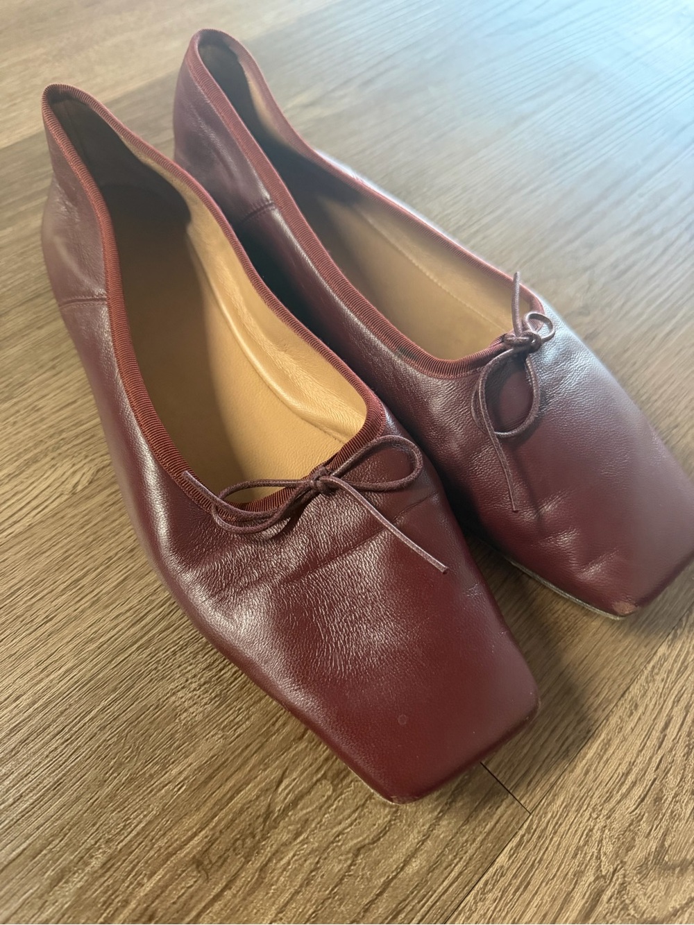 Mansur Gavriel Burgundy Square-Toe Leather Ballet Flats 39.5